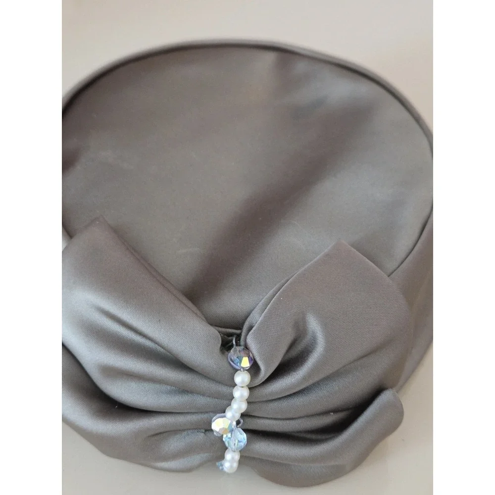 Vintage Marionat Bridal Veil Hat Fascinator Satin Pearl Beaded Headpiece Wedding